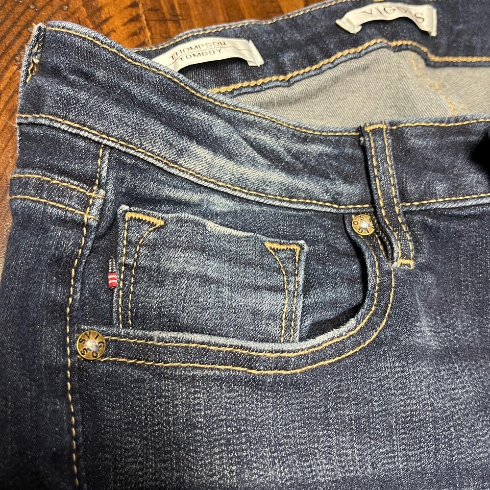 Vigoss Thompson Tomboy Fit Ankle Denim Jeans Low Waist Rise Distressed Dark Wash - Picture 5 of 13